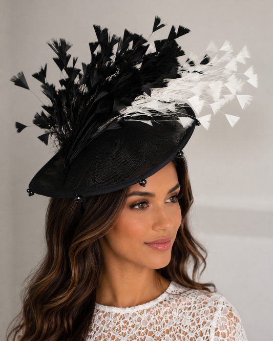 Black and white hat, wedding guest hats and fascinators