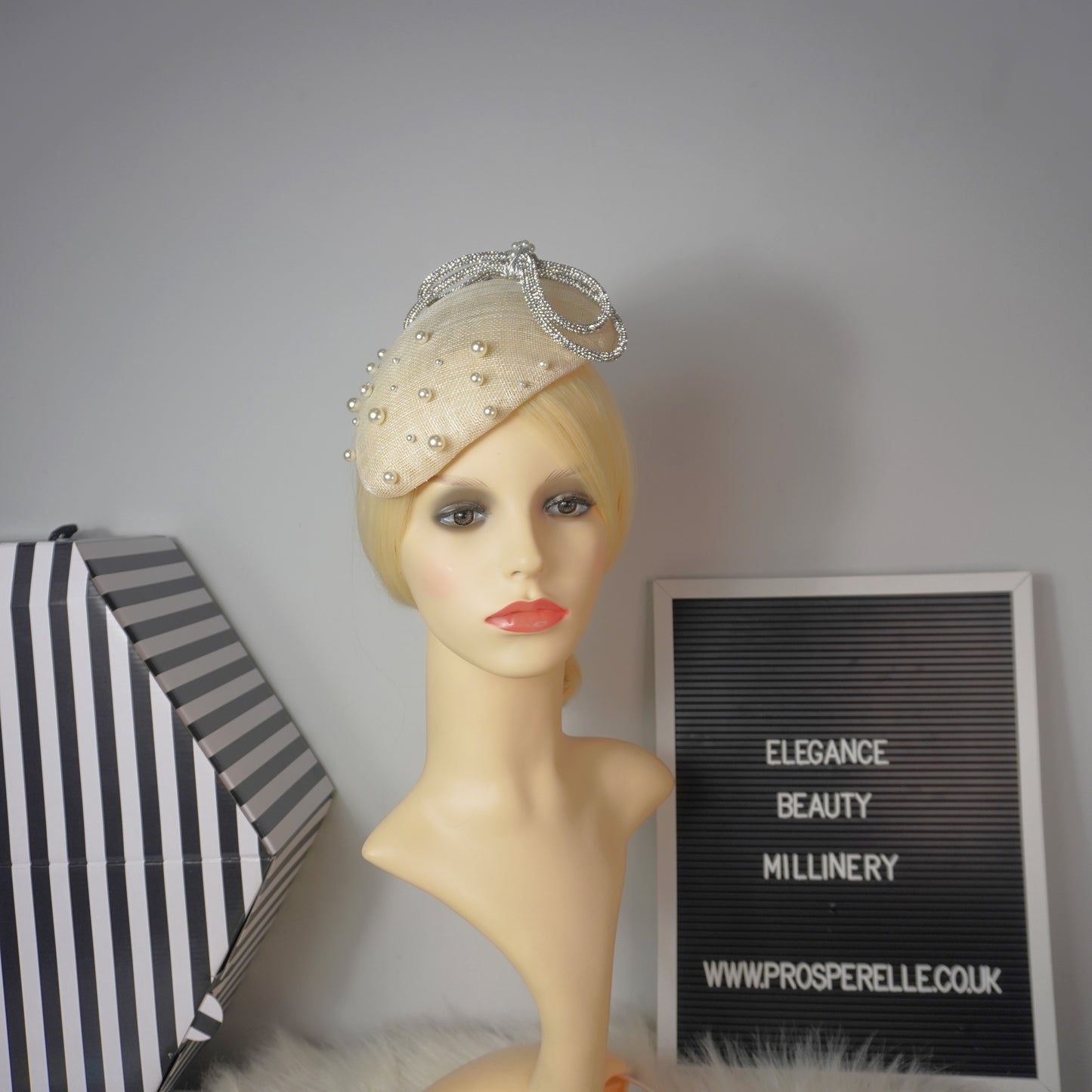 Ivory Hat Silver bows Design hat, Christening Wedding Races Ladies Day