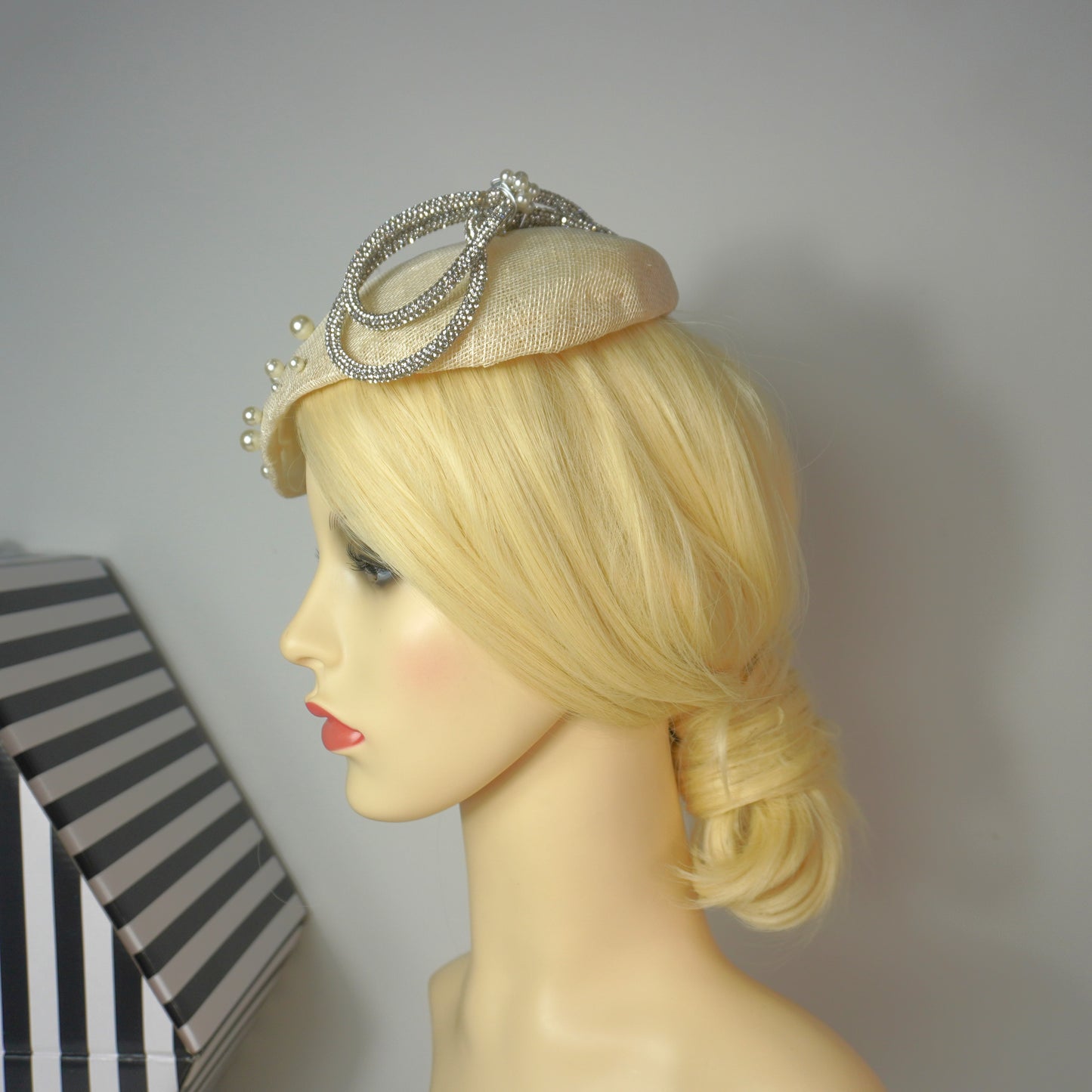Ivory Hat Silver bows Design hat, Christening Wedding Races Ladies Day