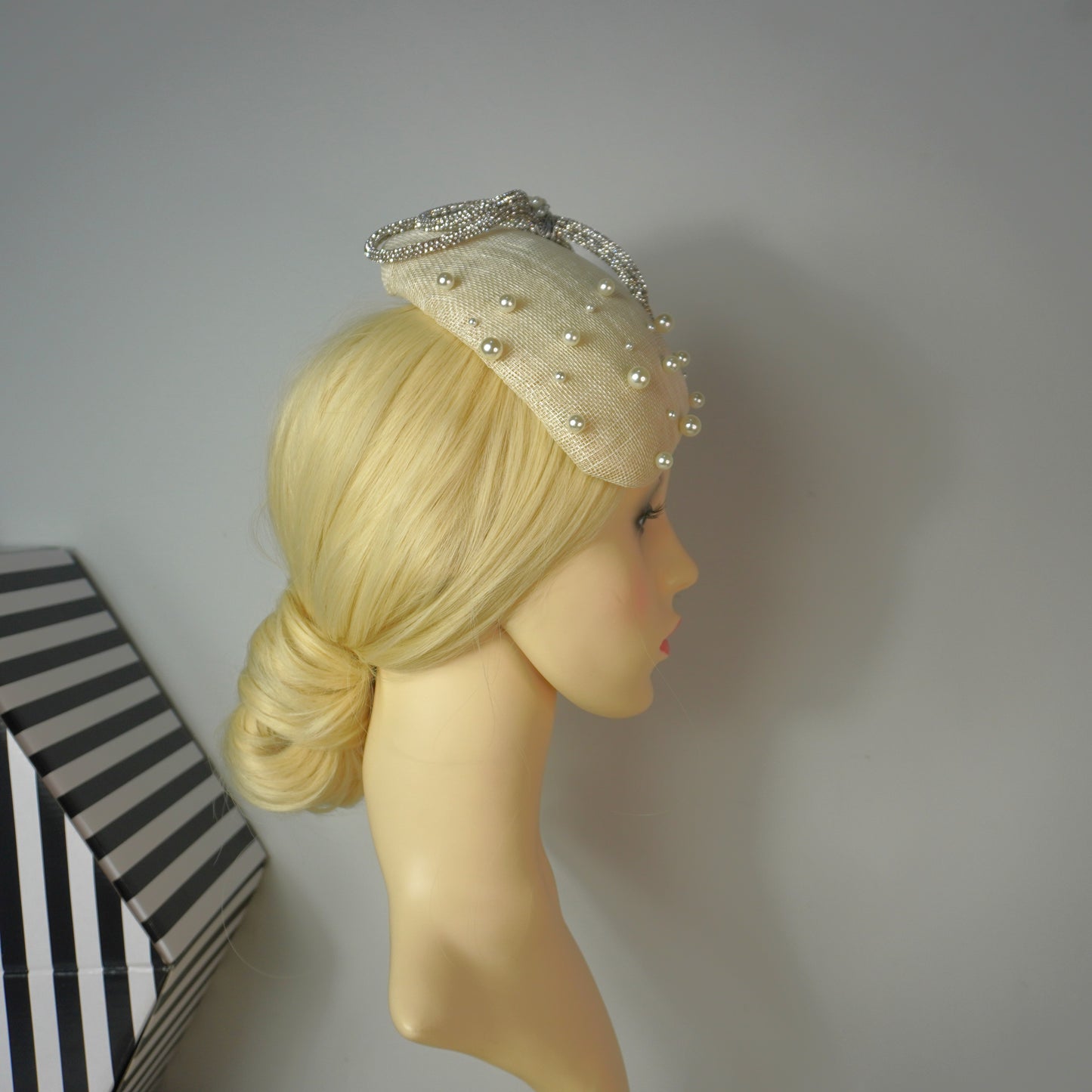 Ivory Hat Silver bows Design hat, Christening Wedding Races Ladies Day
