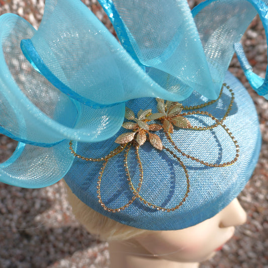 Light Blue pillbox cocktail hat, Wedding fascinator blue, Ladies tea party, Ascot, Derby, Mother of the bride Hat