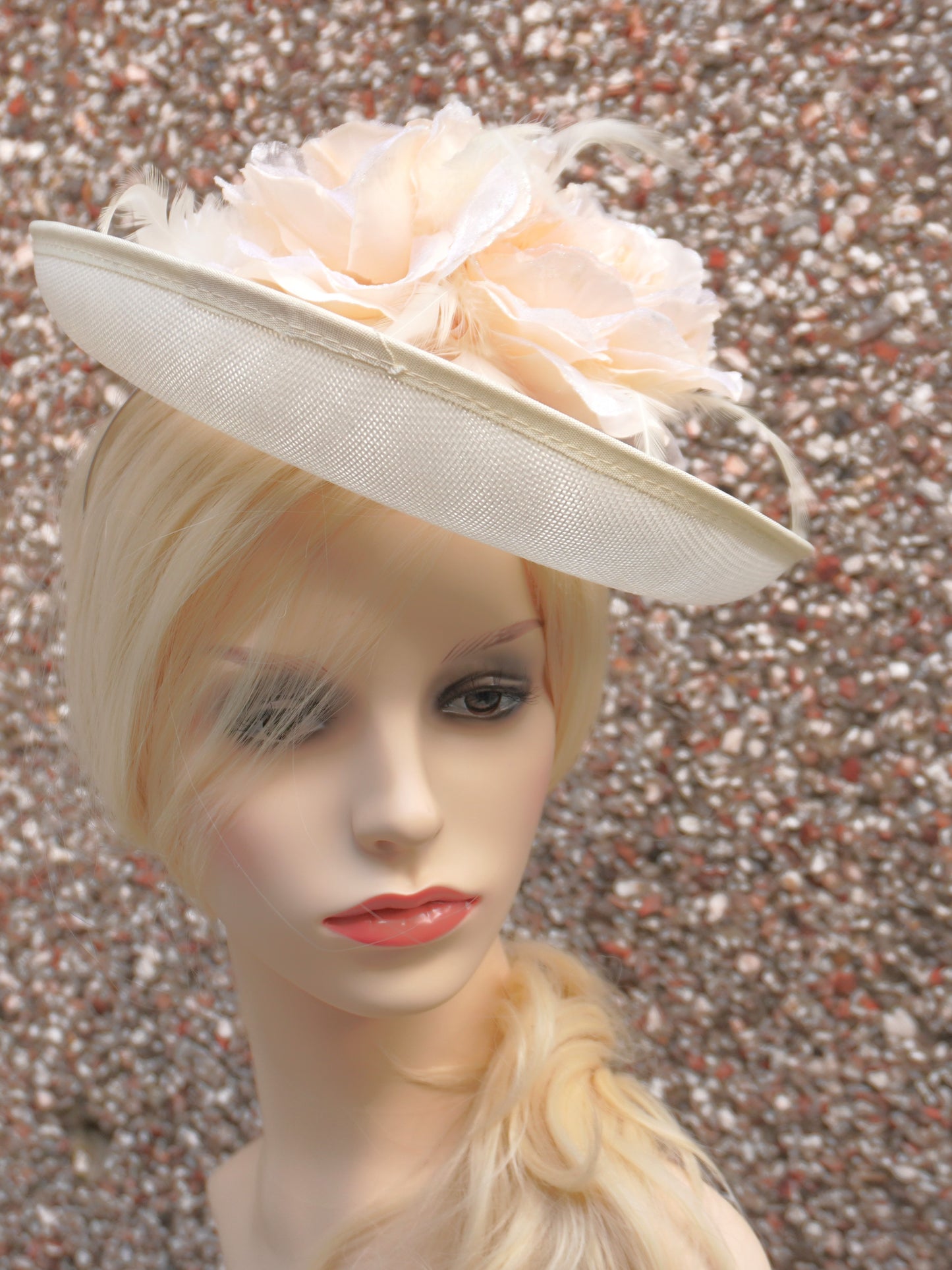 Ivory Occasion Hat with Flowers , Wedding Hat