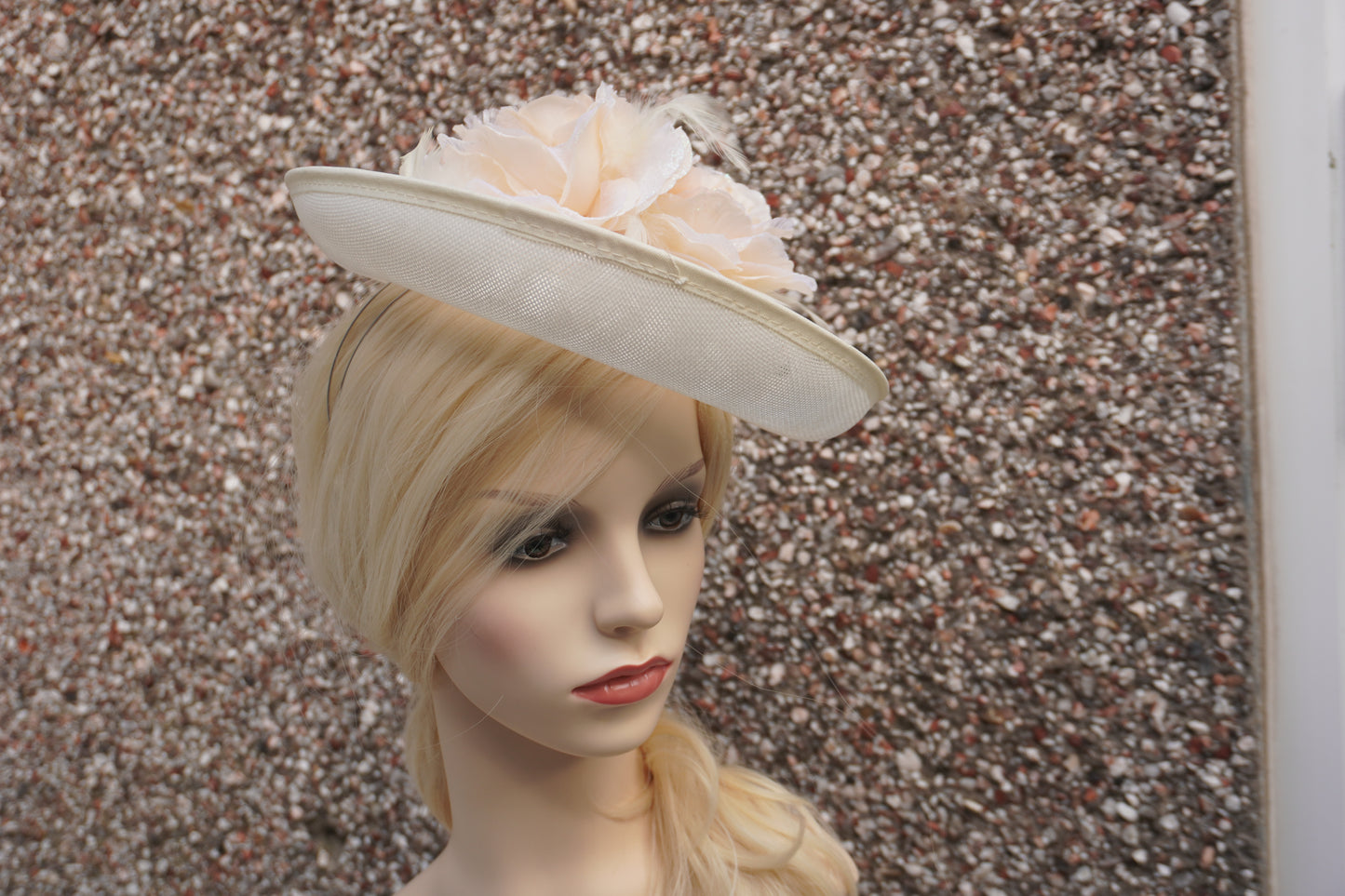 Ivory Occasion Hat with Flowers , Wedding Hat
