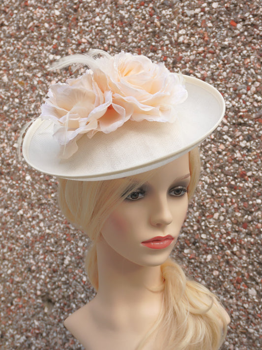 Ivory Occasion Hat with Flowers , Wedding Hat