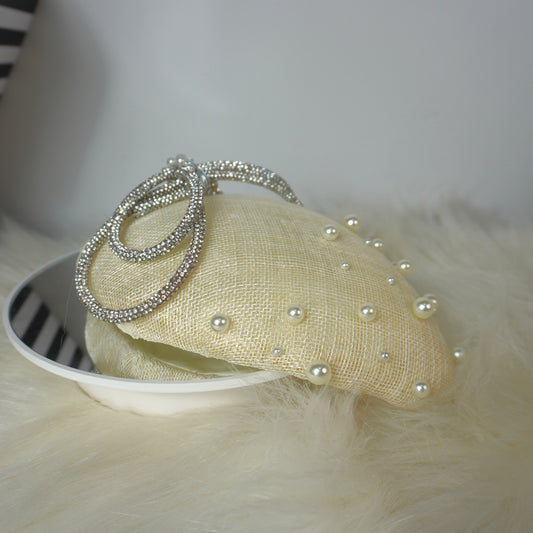 Ivory Hat Silver bows Design hat, Christening Wedding Races Ladies Day