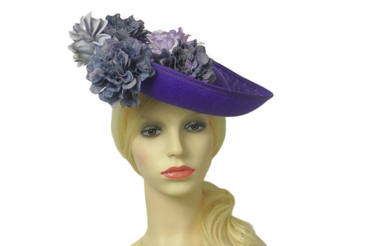 Purple Fascinator Hat, High Tea Hat, wedding guest hat, modern fascinator