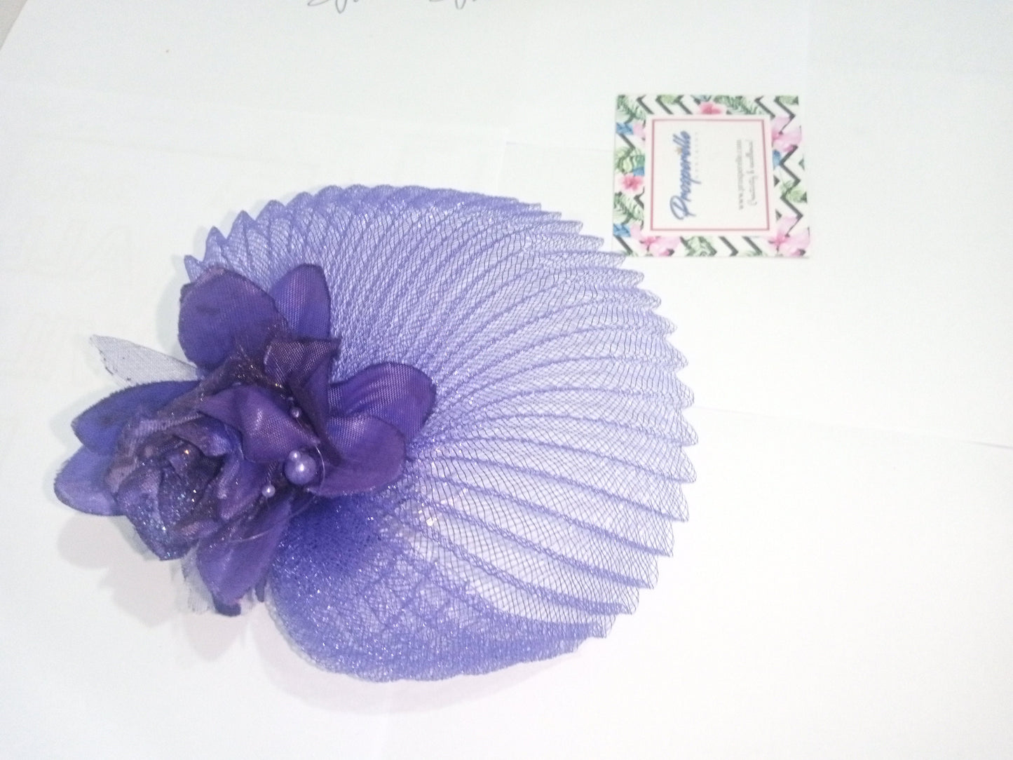 Small purple fascinator/Purple Crinoline and Flower/ Elegante Purple Fascinator