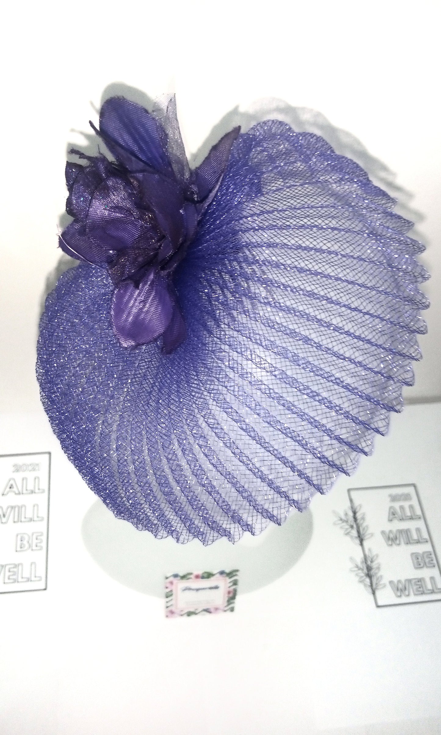 Small purple fascinator/Purple Crinoline and Flower/ Elegante Purple Fascinator