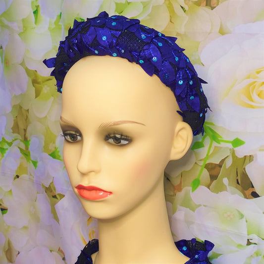 Padded Bandeau / Blue Headband / Padded headband blue Lace