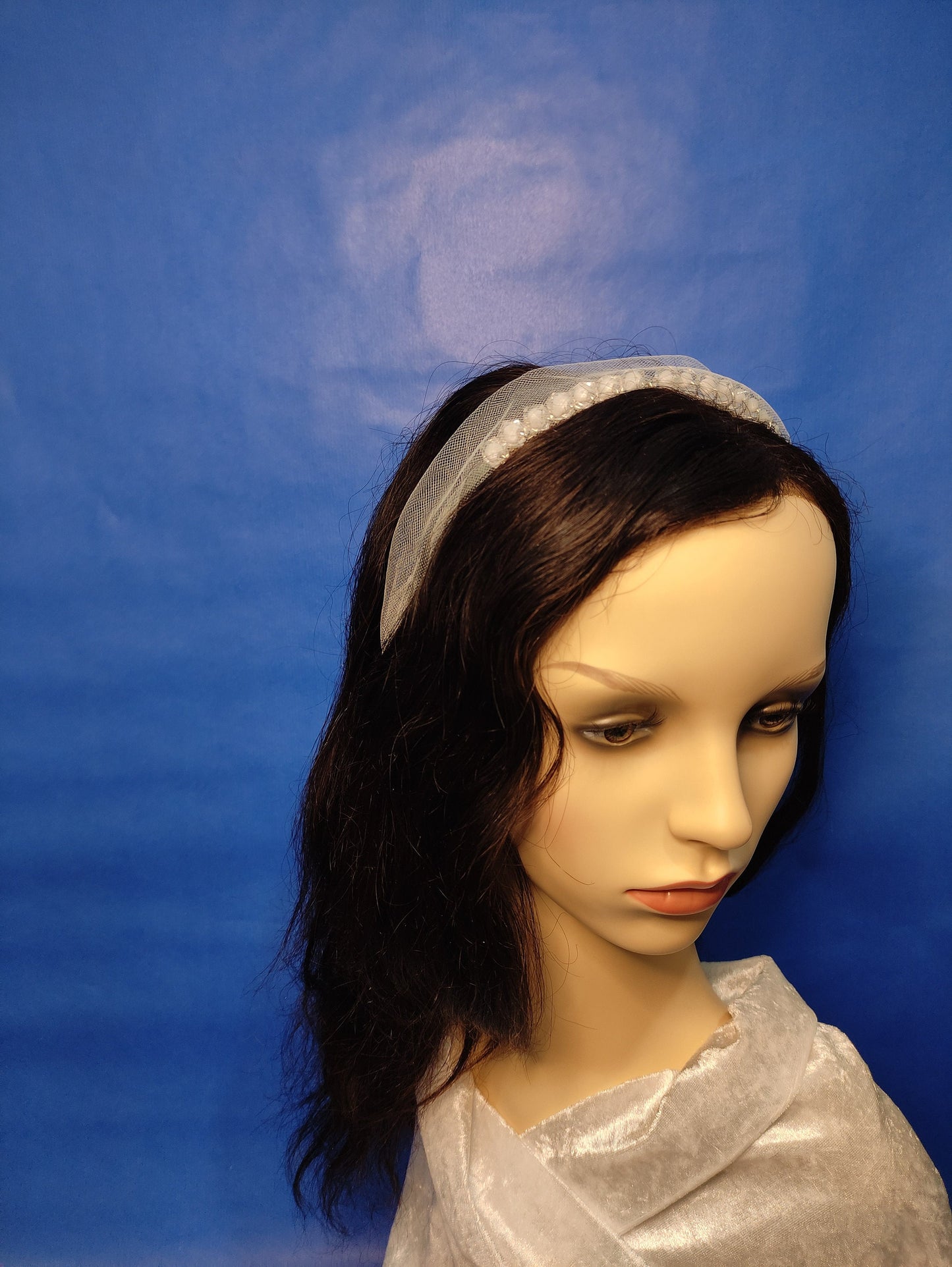 White Beaded Headband, Bridal Headband, Scrunchie Headband/ White beaded headband /Bridal Scrunchie headband