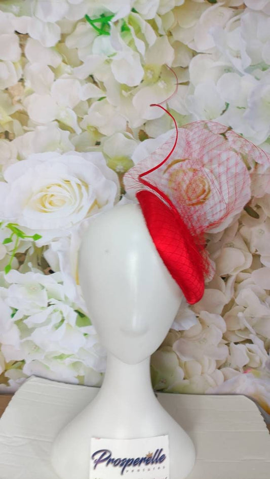 Red fascinator hat for weddings, tea party hat, church hat, red hat, fancy hat, derby hat