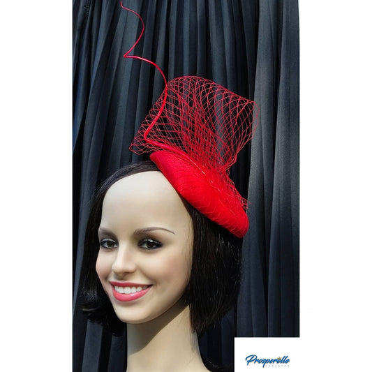 Red fascinator for weddings, tea party hat, church hat, red hat, fancy hat, derby hat