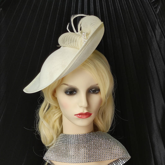 Ivory hat wedding hat, Ivory Cream Statement Hat, Ivory feathers, Special occasion hat, ivory millinery hat