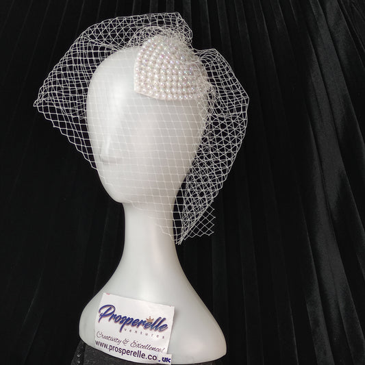 White Pearl Veil Fascinator, Birdcage veil Bridal fascinator