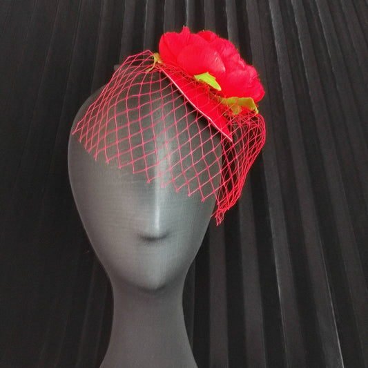 Red fascinator rose and veil / Red rose fascinator/ Wedding fascinator