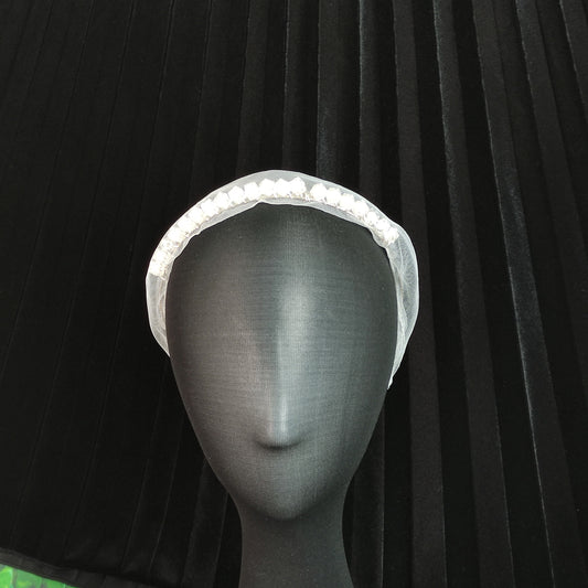 White Beaded Headband, Bridal Headband, Scrunchie Headband/ White beaded headband /Bridal Scrunchie headband