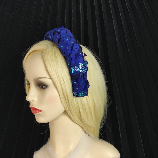 Royal Blue Padded Headband, Royal blue lace, padded headband blue