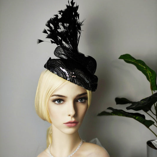 Pillbox Hat Black, Special Occasion Hat, Royal Ascot hat
