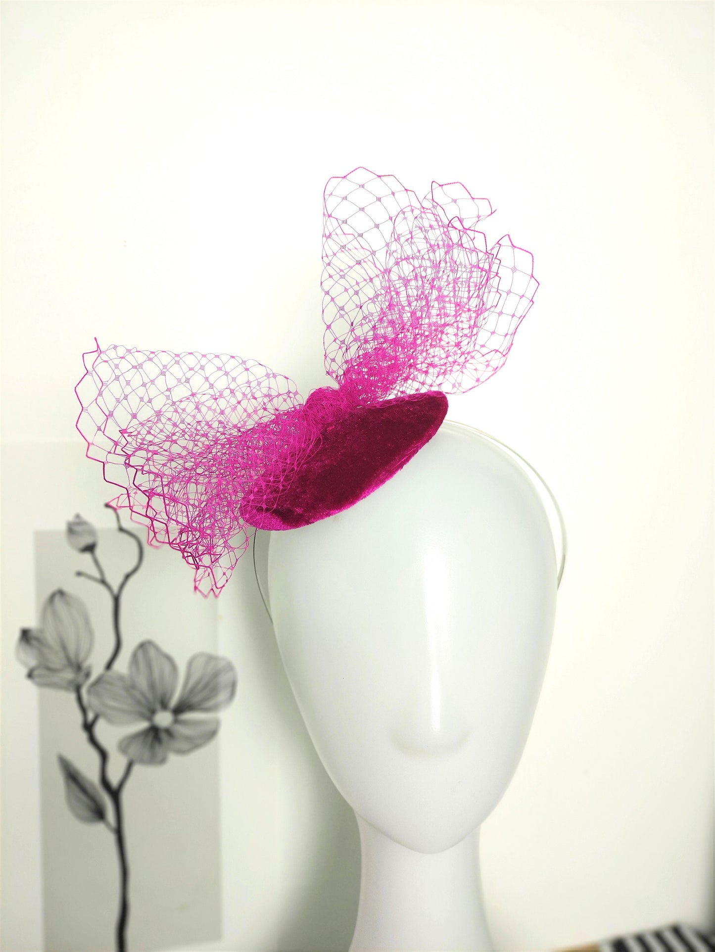 Mini fuschia pink fascinator hat, Tea party hat pink, occasion hat