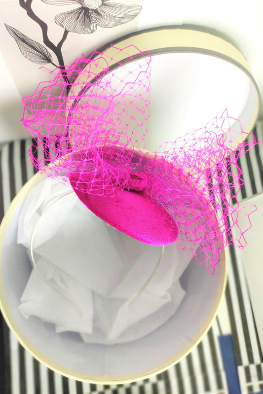 Mini fuschia pink fascinator hat, Tea party hat pink, occasion hat