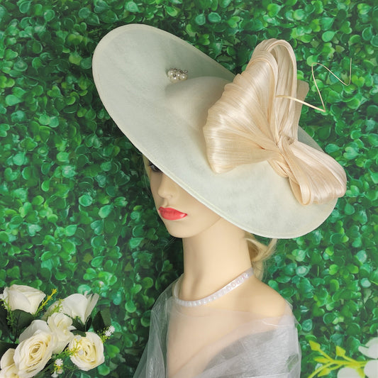 Ivory silk abaca statement Hat, Ivory cream hat for weddings, ascot hat, Ivory fascinator hats for women, wide brim occasion hat