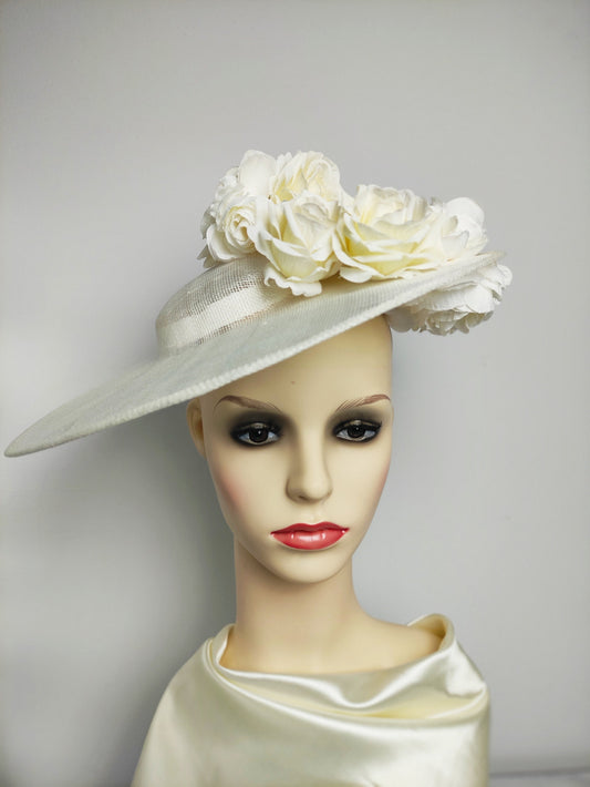 Ivory Hat Wide Brim- Mother of the Bride Hat, Kentucky derby Hat, Wedding Hat, Occasion Hat, Wedding Hat