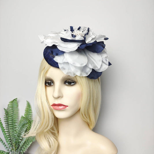 Silk flower Hat Navy Blue/ Special occasions fascinators/ Custom Hat