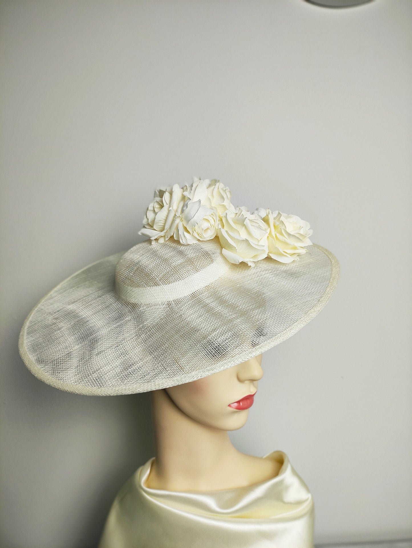 Ivory Hat Wide Brim- Mother of the Bride Hat, Kentucky derby Hat, Wedding Hat, Occasion Hat, Wedding Hat