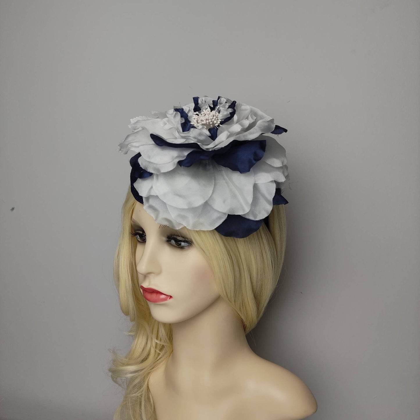 Silk flower Hat Navy Blue/ Special occasions fascinators/ Custom Hat
