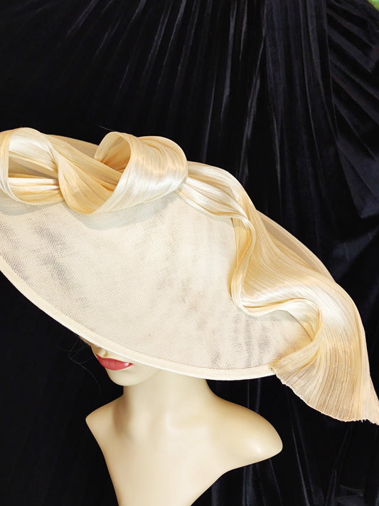 Ivory Hat Wide Brim Silk Abaca Design Hat, Mother of the Bride Hat, , Wedding Hat, Occasion Hat, Royal Ascot Hat