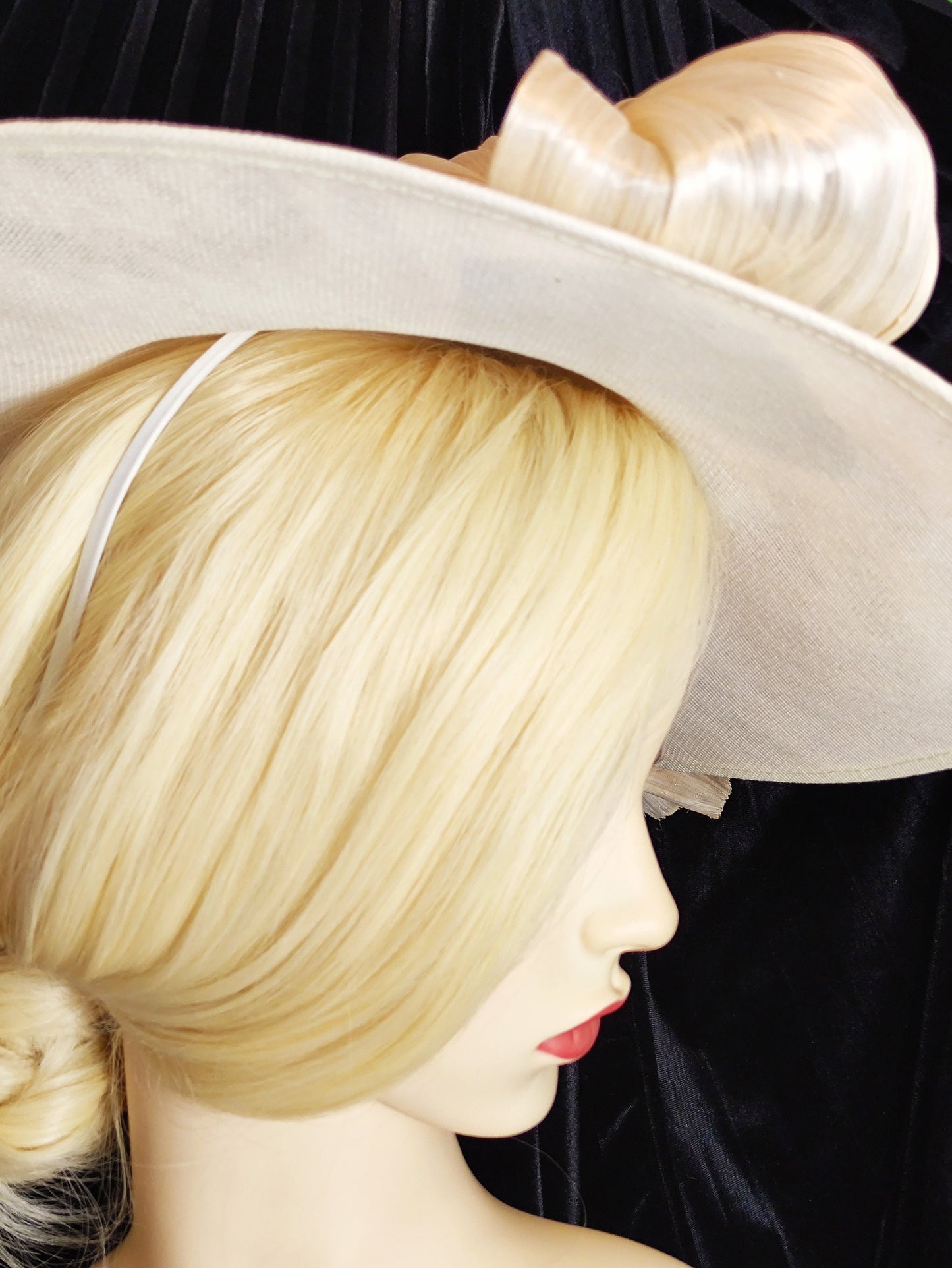 Ivory Hat Wide Brim Silk Abaca Design Hat, Mother of the Bride Hat, , Wedding Hat, Occasion Hat, Royal Ascot Hat