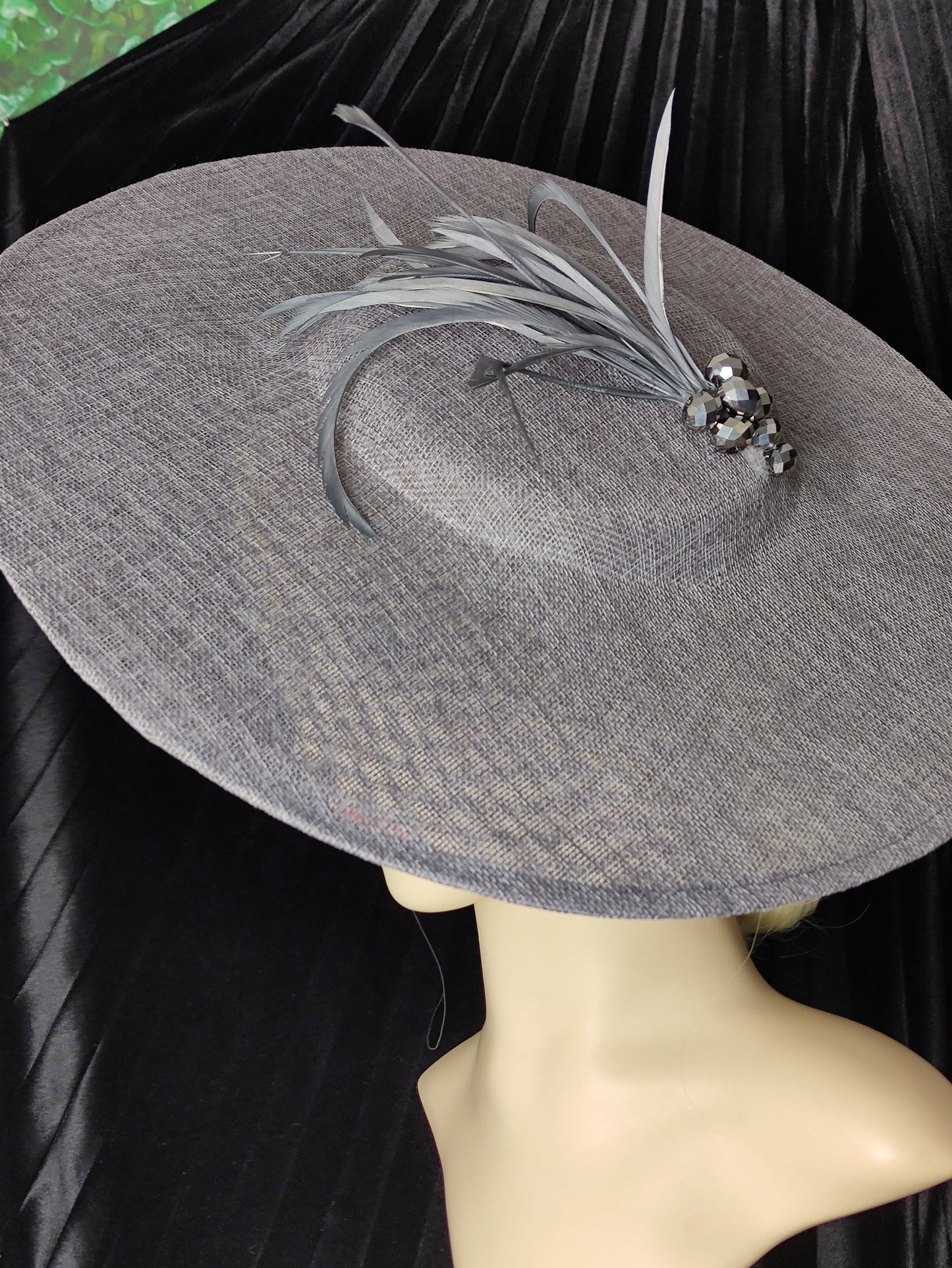 Silver Grey Hat Wide Brim- Mother of the Bride Hat, Occasion Hat, Wedding Hat