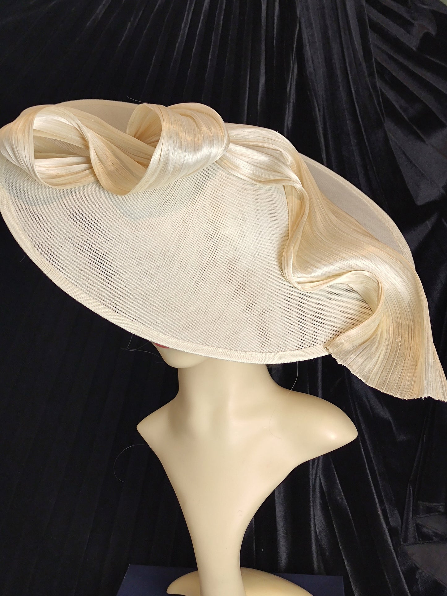 Ivory Hat Wide Brim Silk Abaca Design Hat, Mother of the Bride Hat, , Wedding Hat, Occasion Hat, Royal Ascot Hat