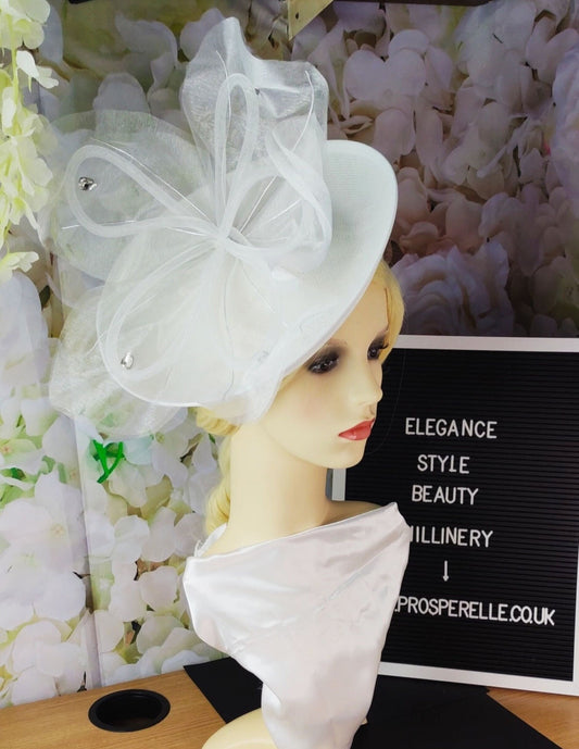 White Hat Elegant, Ascot Hat, Derby Races, Tea Party White Hat