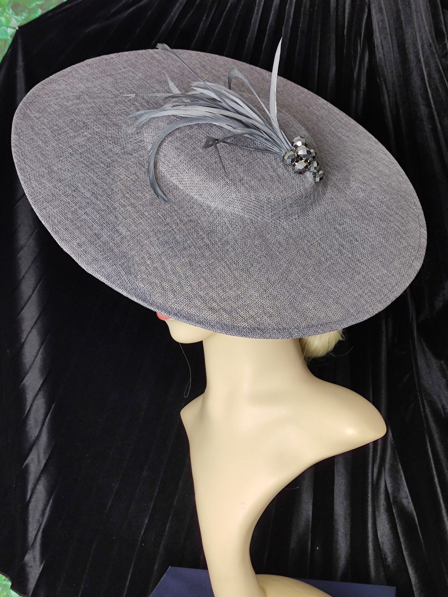 Silver Grey Hat Wide Brim- Mother of the Bride Hat, Occasion Hat, Wedding Hat