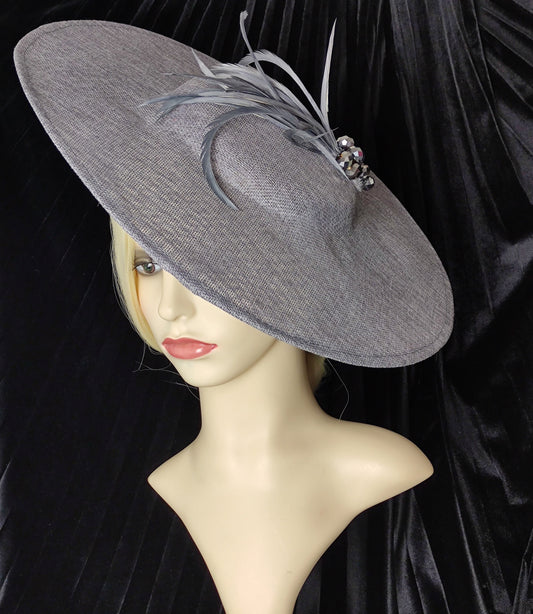 Silver Grey Hat Wide Brim- Mother of the Bride Hat, Occasion Hat, Wedding Hat