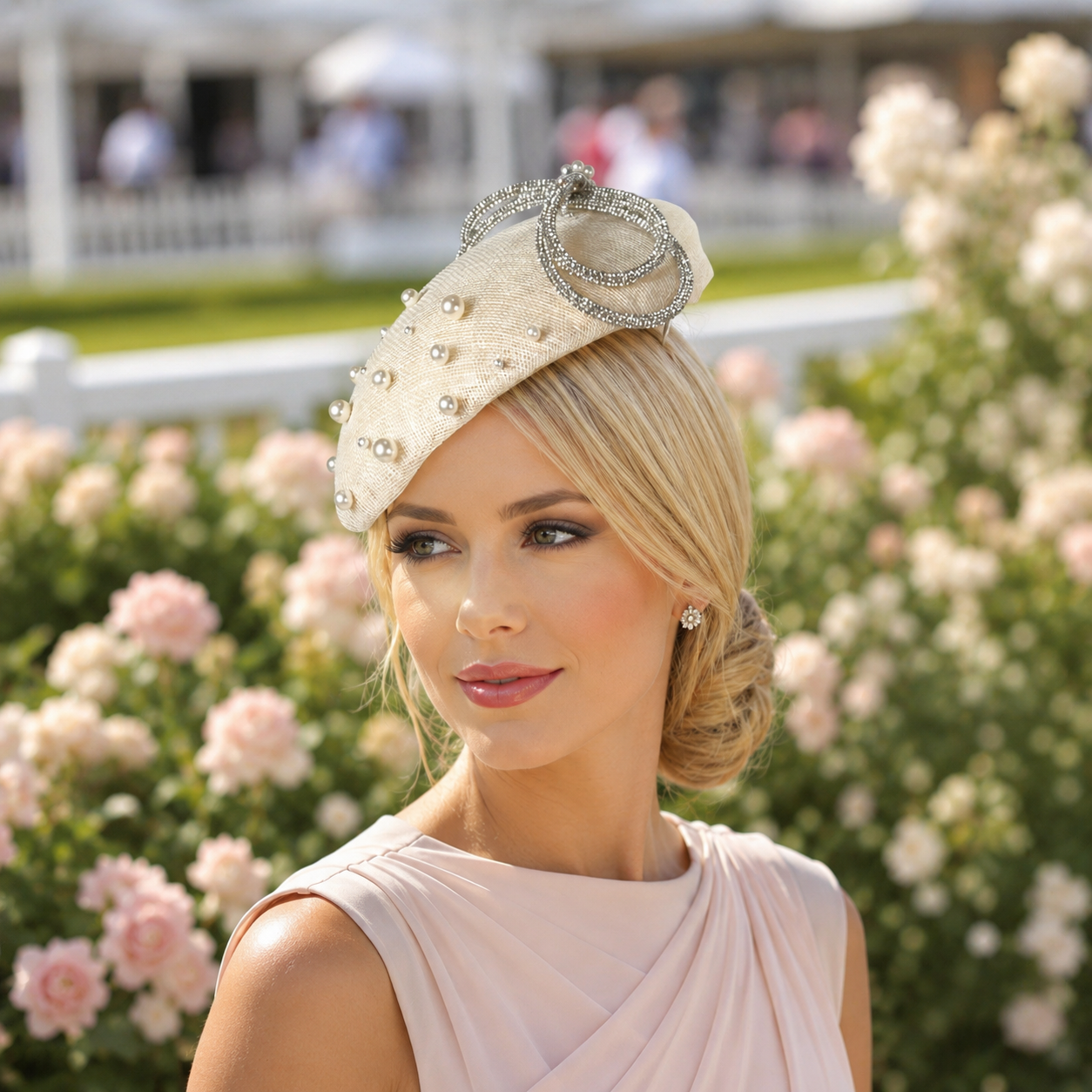 Ivory Hat Silver bows Design hat, Christening Fascinator, Wedding Races Ladies Day