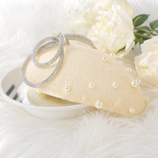 Ivory Hat Silver bows Design hat, Christening Fascinator, Wedding Races Ladies Day