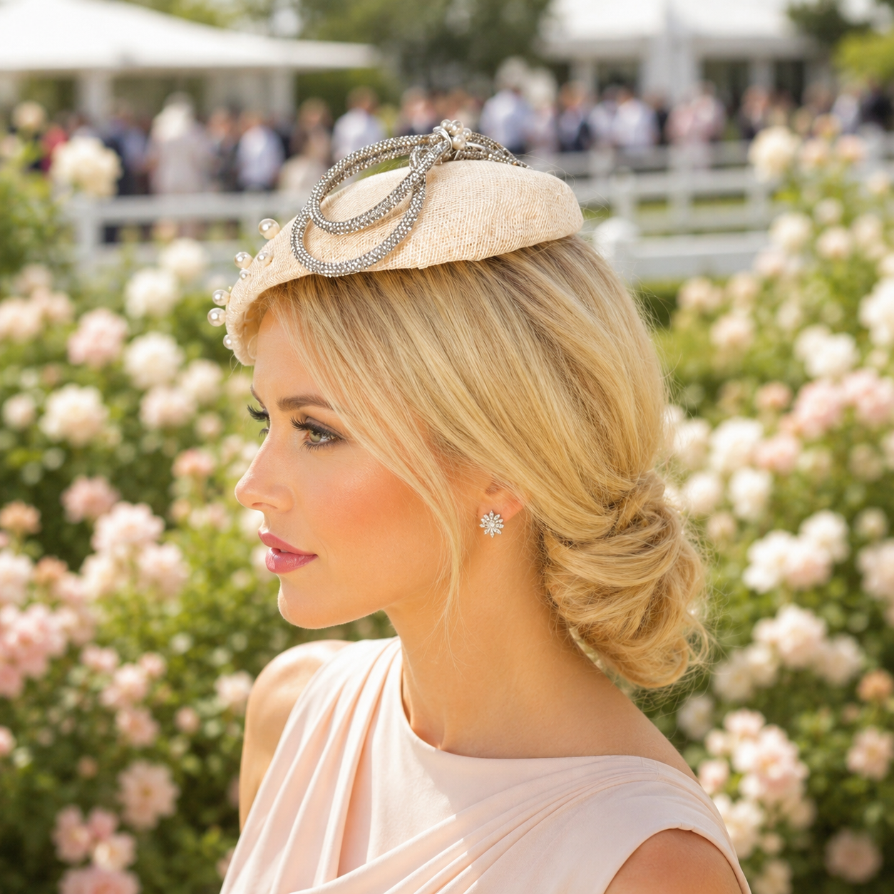 Ivory Hat Silver bows Design hat, Christening Fascinator, Wedding Races Ladies Day