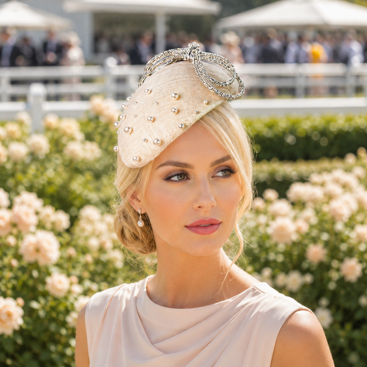 Ivory Hat Silver bows Design hat, Christening Fascinator, Wedding Races Ladies Day