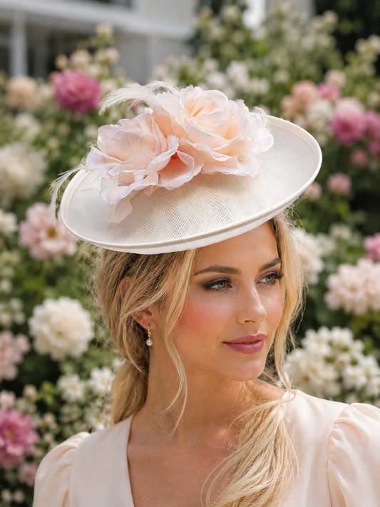Ivory Floral Fascinator Hat, Wedding Guest, Mother of Bride, Ascot Race Day Hat