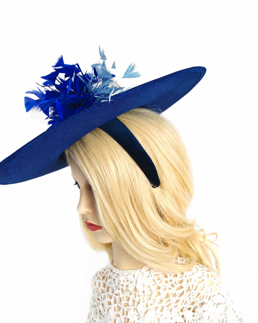 Royal Blue Sinamay Hatinator, Wide Brim Fascinator Hat, Large Ascot Hat