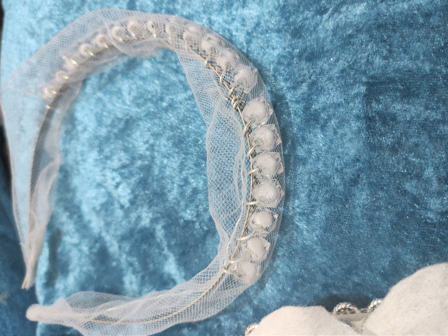 White Beaded Headband, Bridal Headband, Scrunchie Headband/ White beaded headband /Bridal Scrunchie headband