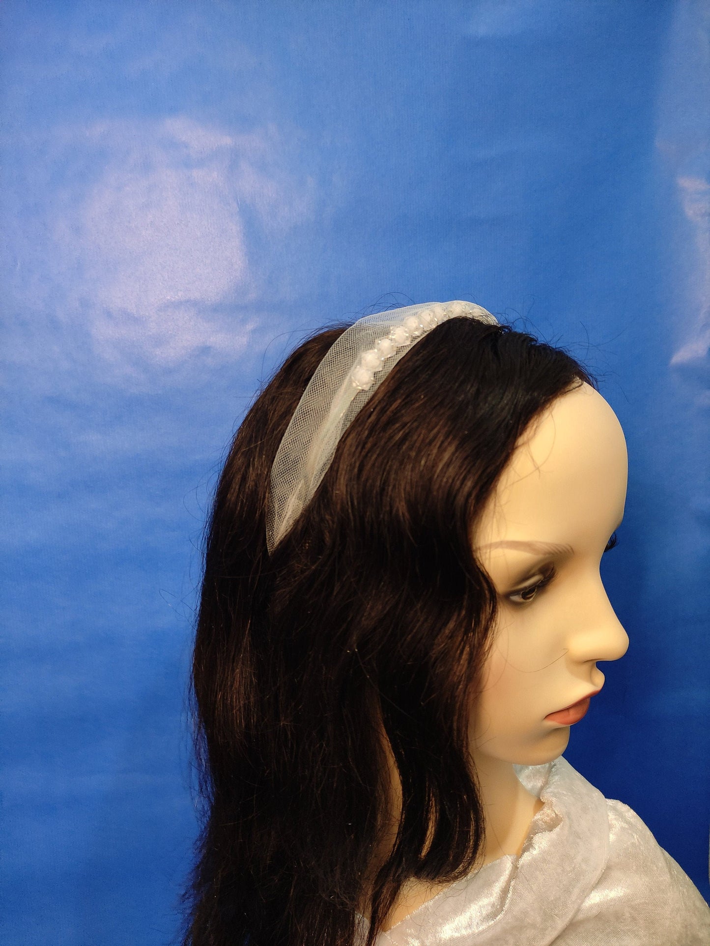 White Beaded Headband, Bridal Headband, Scrunchie Headband/ White beaded headband /Bridal Scrunchie headband