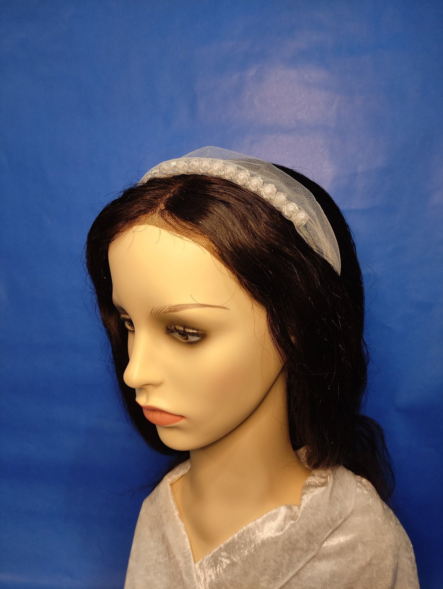 White Beaded Headband, Bridal Headband, Scrunchie Headband/ White beaded headband /Bridal Scrunchie headband
