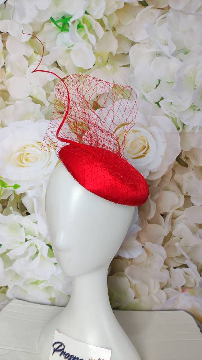 Red fascinator hat for weddings, tea party hat, church hat, red hat, fancy hat, derby hat