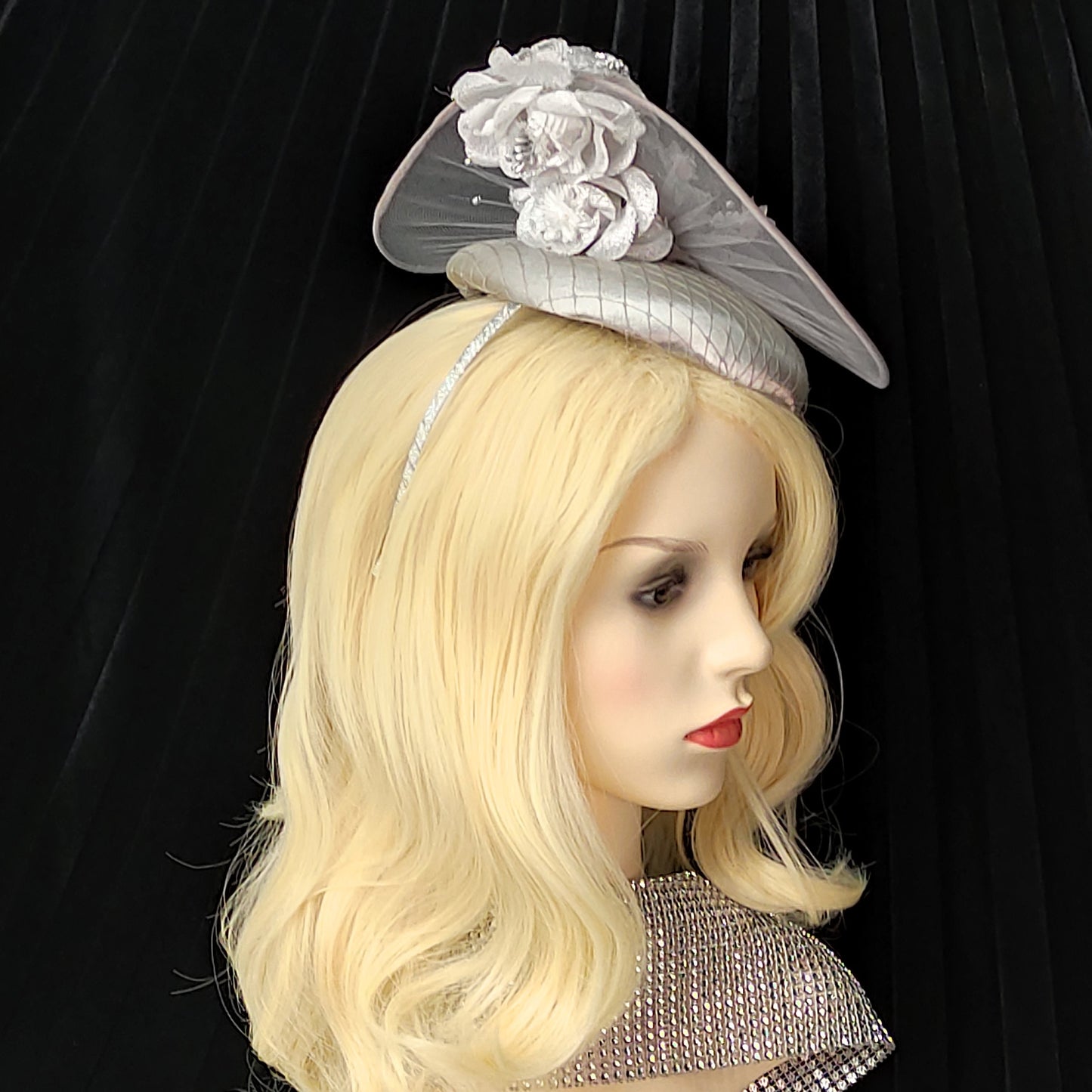 Silver Kentucky Derby Hat , Feather free Hat Silver Millinery, Special Occasion Hat, Wedding Hat Silver