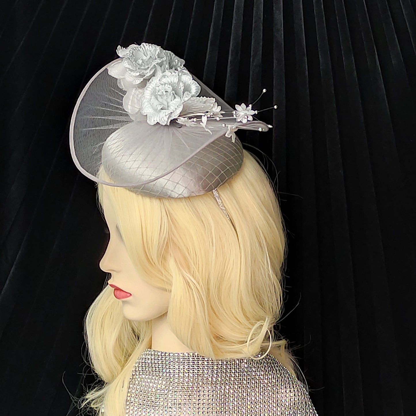 Silver Kentucky Derby Hat , Feather free Hat Silver Millinery, Special Occasion Hat, Wedding Hat Silver