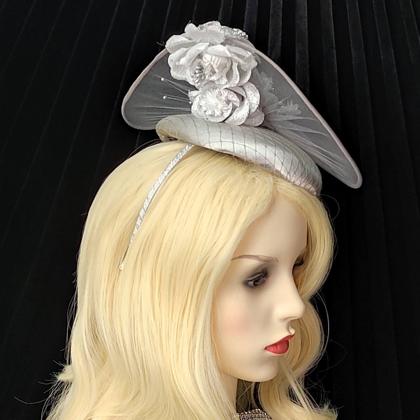 Silver Kentucky Derby Hat , Feather free Hat Silver Millinery, Special Occasion Hat, Wedding Hat Silver