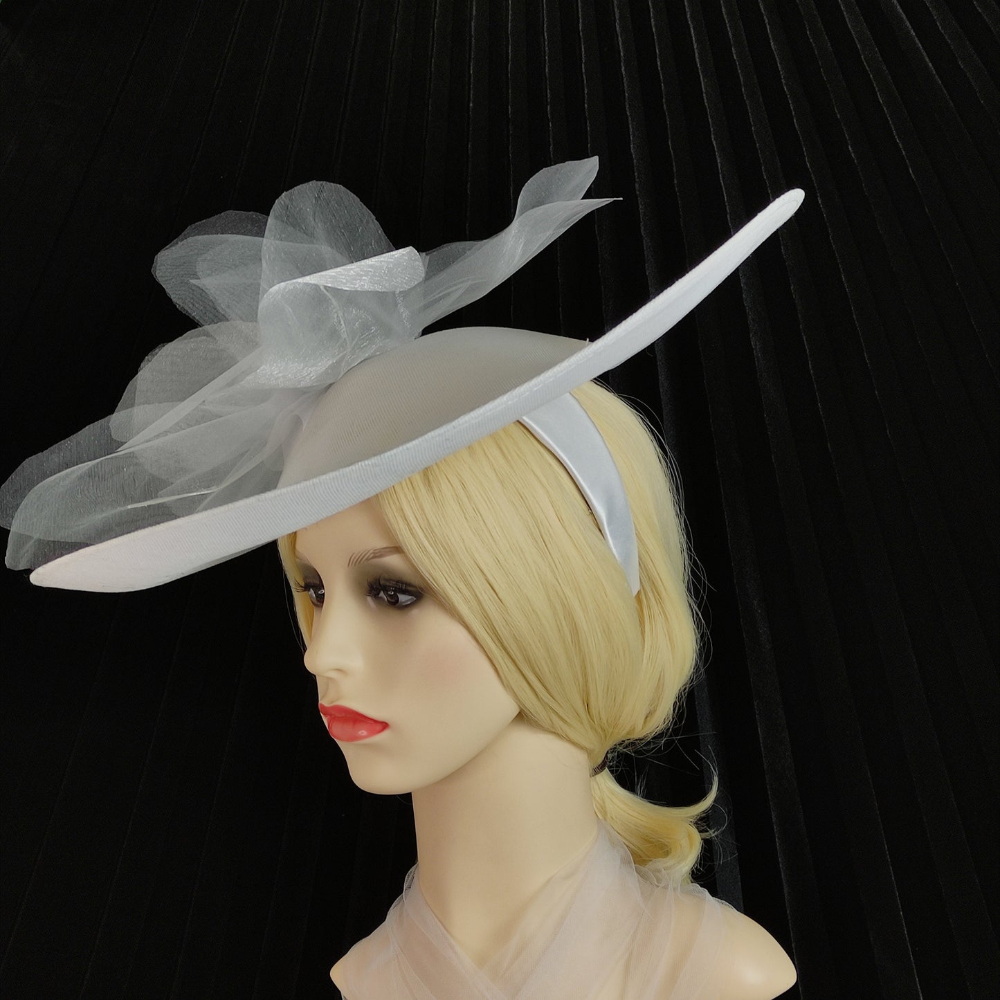 White sinamay hat wide brim mother of the bride hat , no feather hat, white flower hatinator